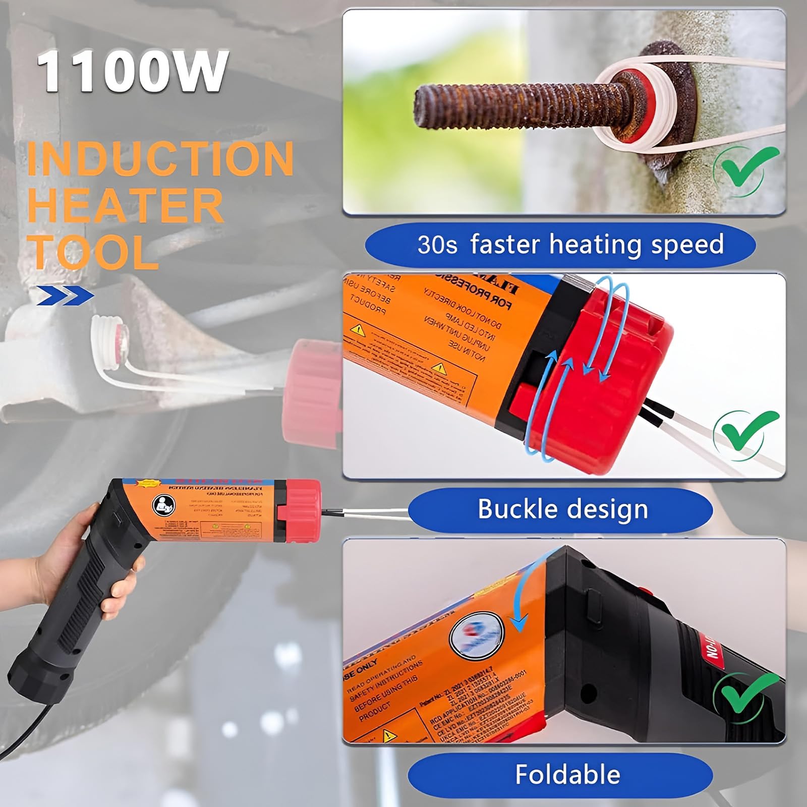 Strumento di riscaldamento a induzione, strumento magnetico senza fiamma, per bulloni e dadi arrugginiti, strumento portatile di riparazione automobilistica per garage e officina