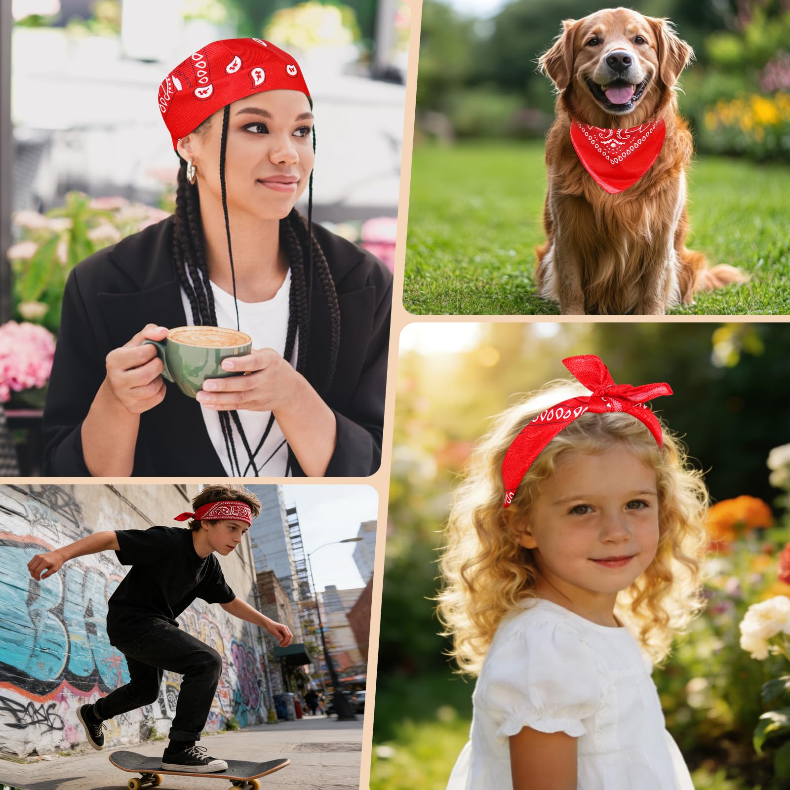 Morcheiong 8 bandanas de cachemira pañuelo para la cabeza rojo