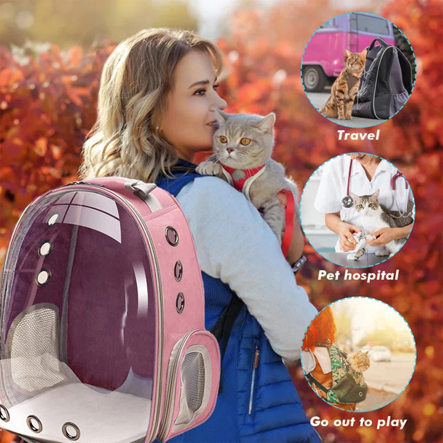 Cat Backpack Carrier, Pet Cat Carrier with Ventilated Design for Carrying Puppy Cats, Pet Carrier Backpack for Traveling/Hiking/Camping/Outdoors Airline Approved Travel Carrier(Pink) - image 5