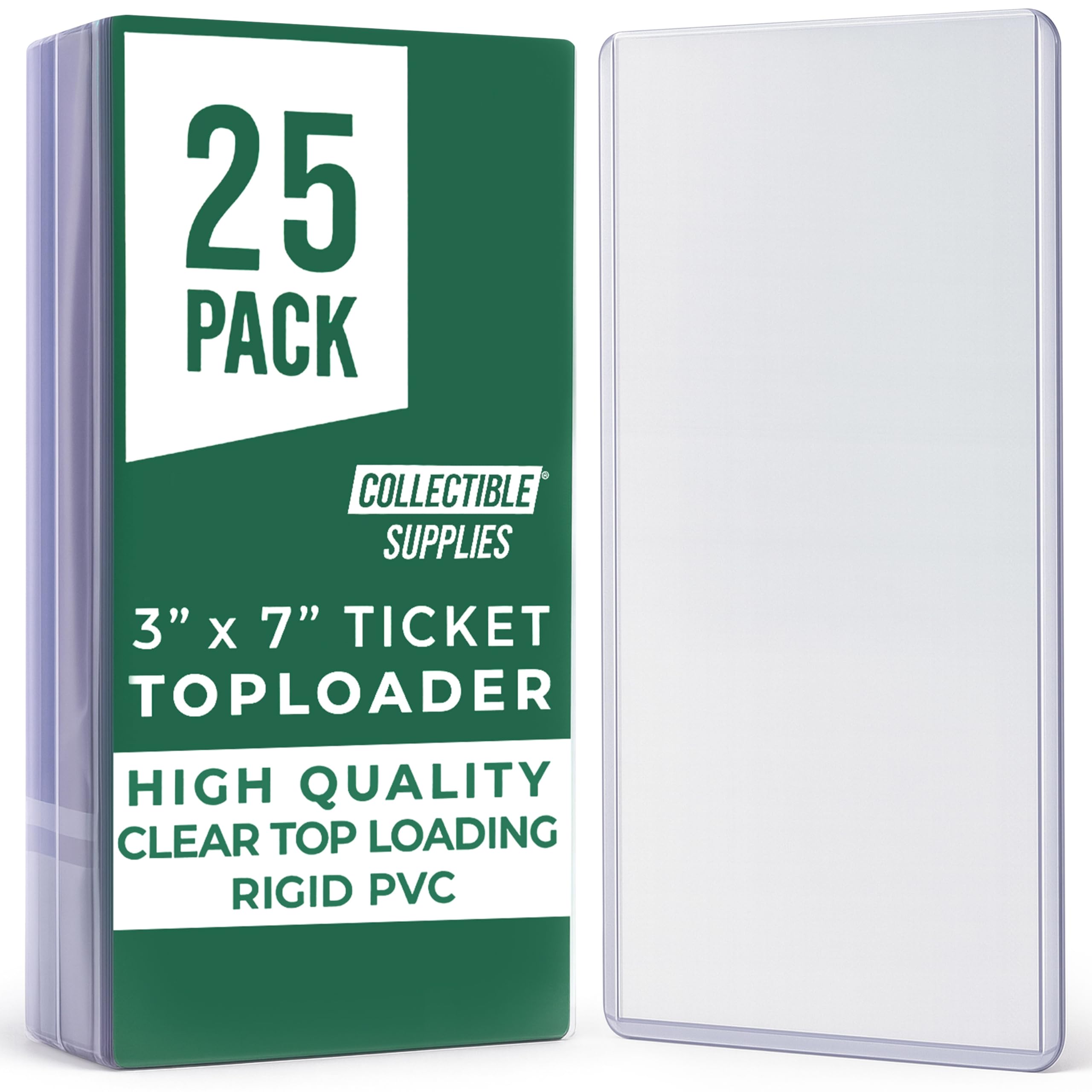 25 Pack 3" x 7" Ticket Stub Holder – Crystal Clear Rigid PVC Ticket Holder Display, Toploader Display for Games, Concerts, Movies, Photo Prints, Cards, and Currency Sleeves