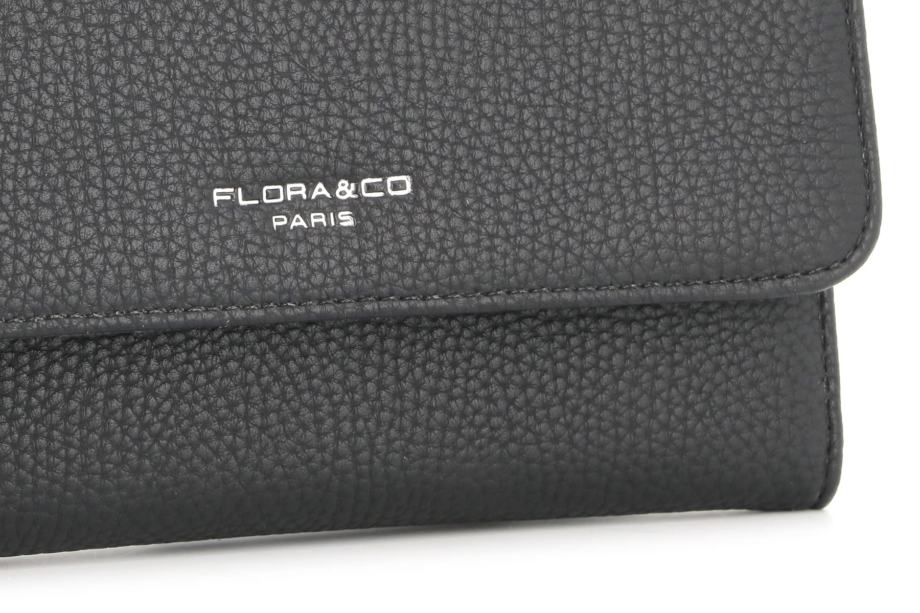 flora & co - Portefeuille Femme Tout-en-Un Rabat - Porte-chéquier Porte-Cartes et Monnaie 3 en 1 - Compagnon 3 Volets Grande Capacité Fourre-Tout - Classique Chic Tendance - Similicuir Souple - Noir
