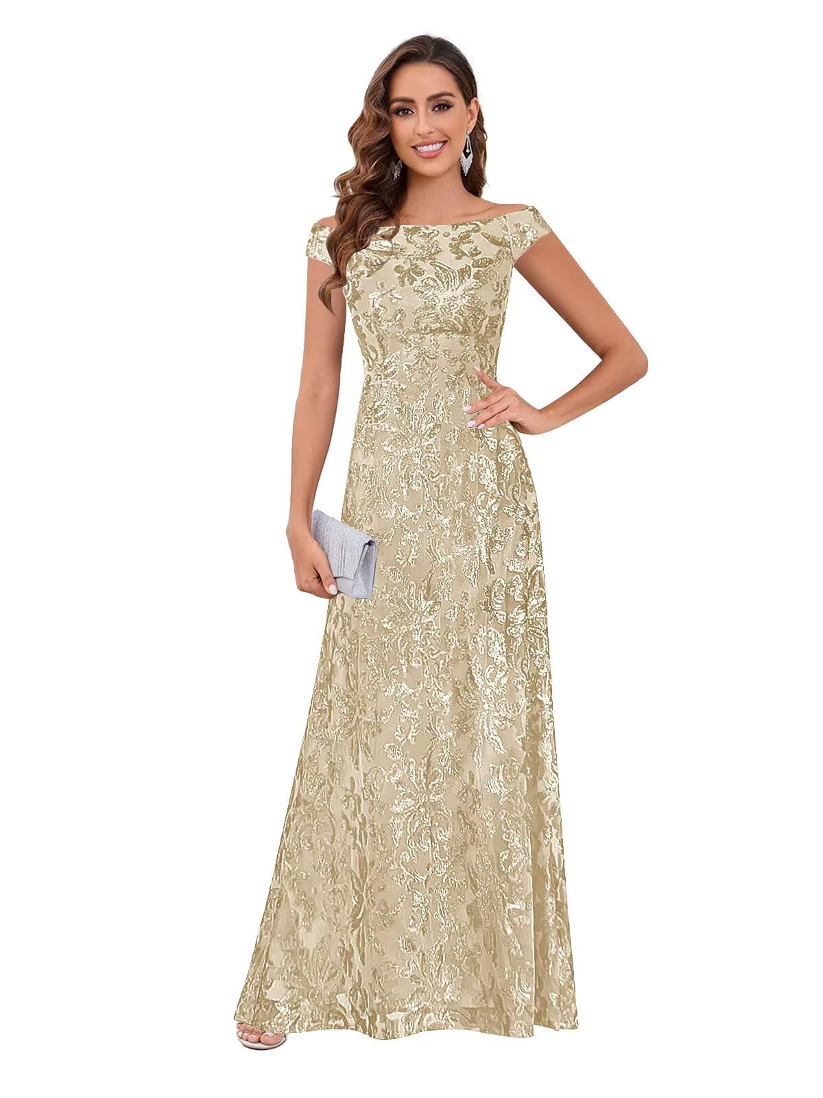 ZPVP Mother of The Bride Dresses for Women Mermaid Off The Shoulder Sparkly Evening Formal Dress