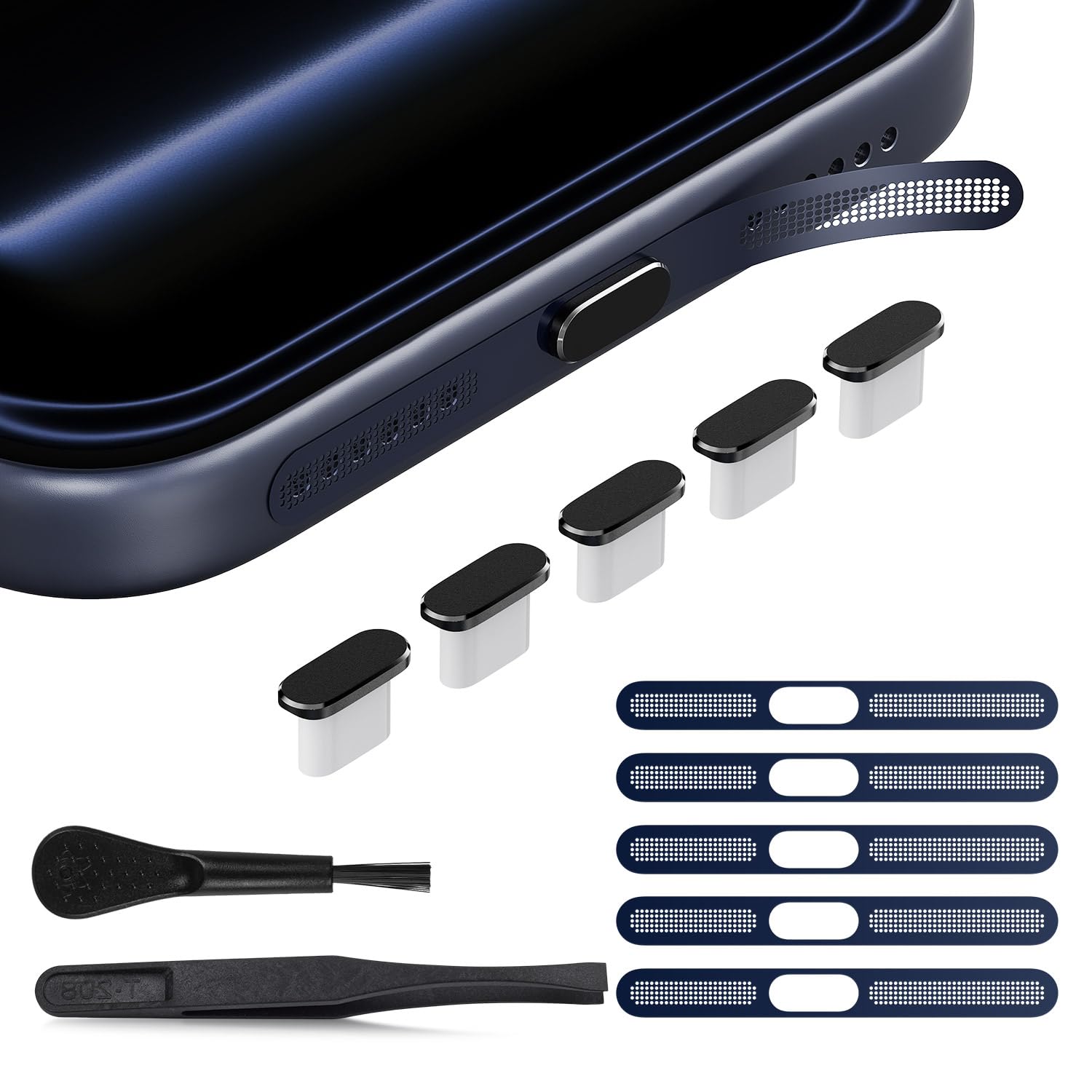 Tapón antipolvo USB C y fundas protectoras de altavoz para iPhone 17 8