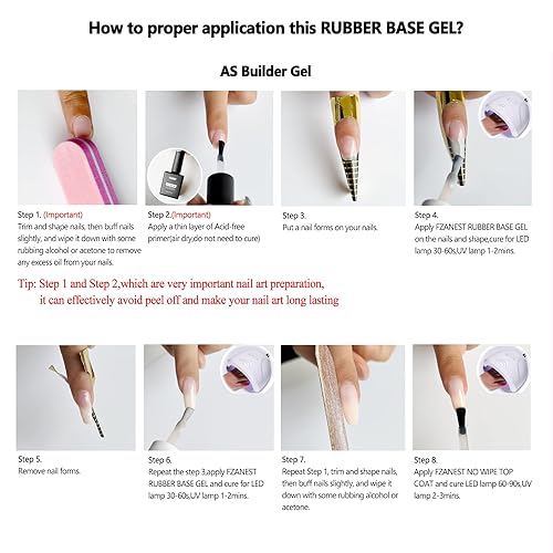 Miniatura 6 de FZANEST Gel constructor de base de goma para uñas, juego de 2 piezas, color base, color nude, gel para uñas, fortalecer las uñas delgadas y