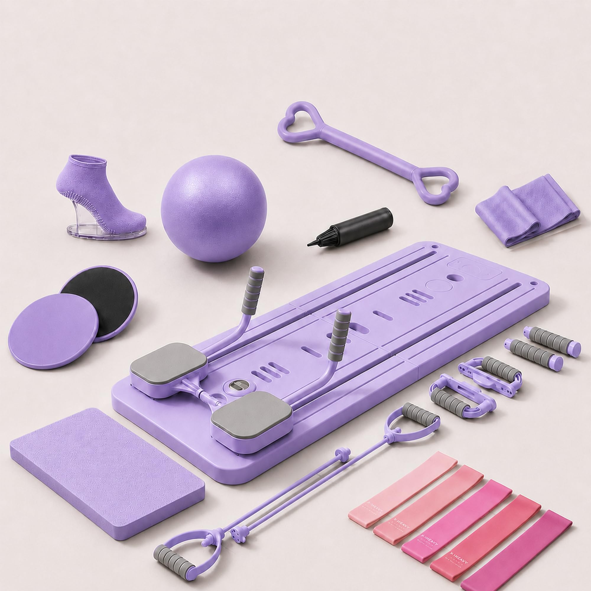 Omelya Pilates Board Premium Full Set 14 in 1 – Pilates Reformer Board, Home Reformer Fitness Equipment for Full Body Workout with Core sliders,Yoga Mini Ball & Resistance Bands (Purple)
