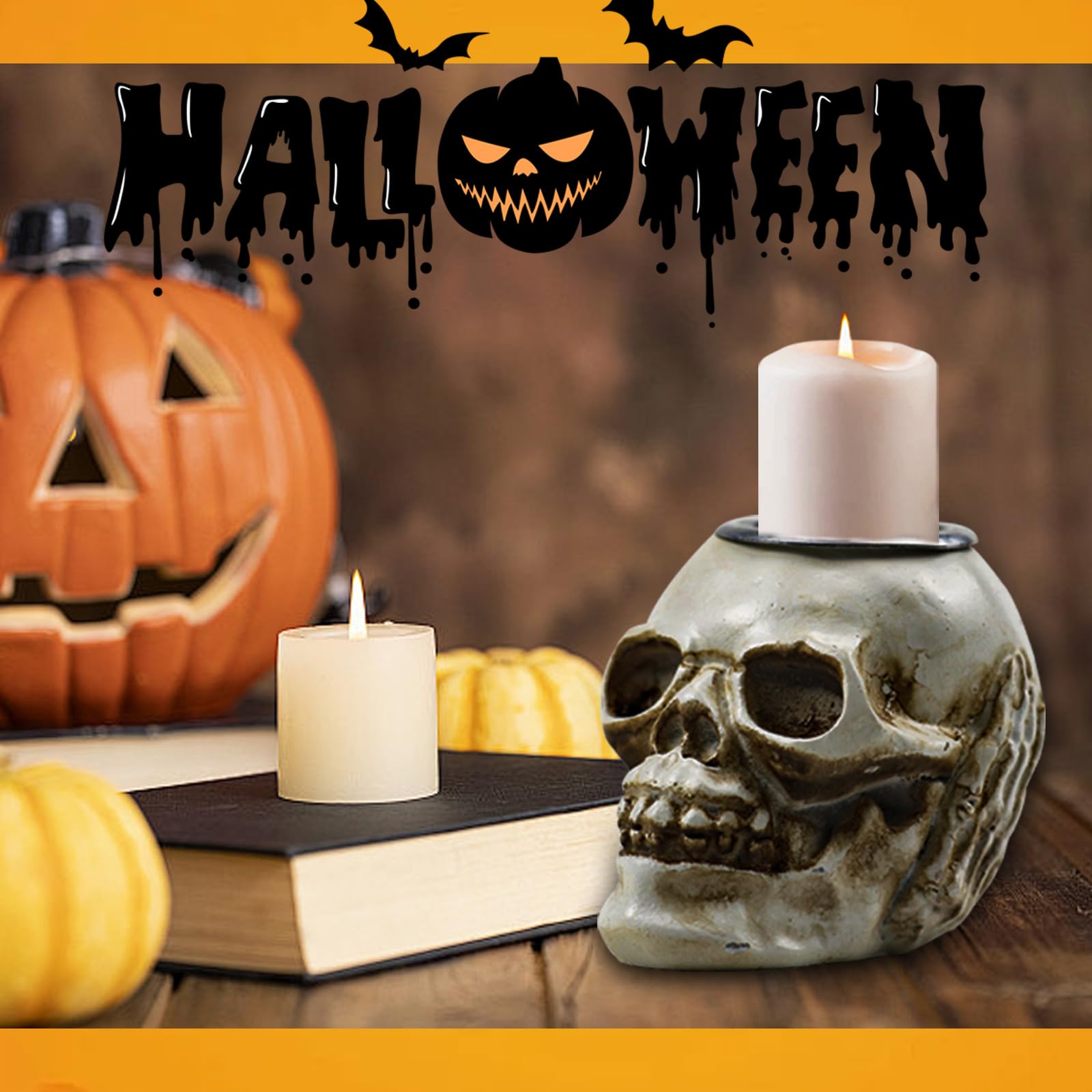Candelabro Halloween Portacandele Teschio Gotico - Set 3 Pezzi In Resina Per Halloween E Feste A Tema Teschi Resina Decorativi - 5