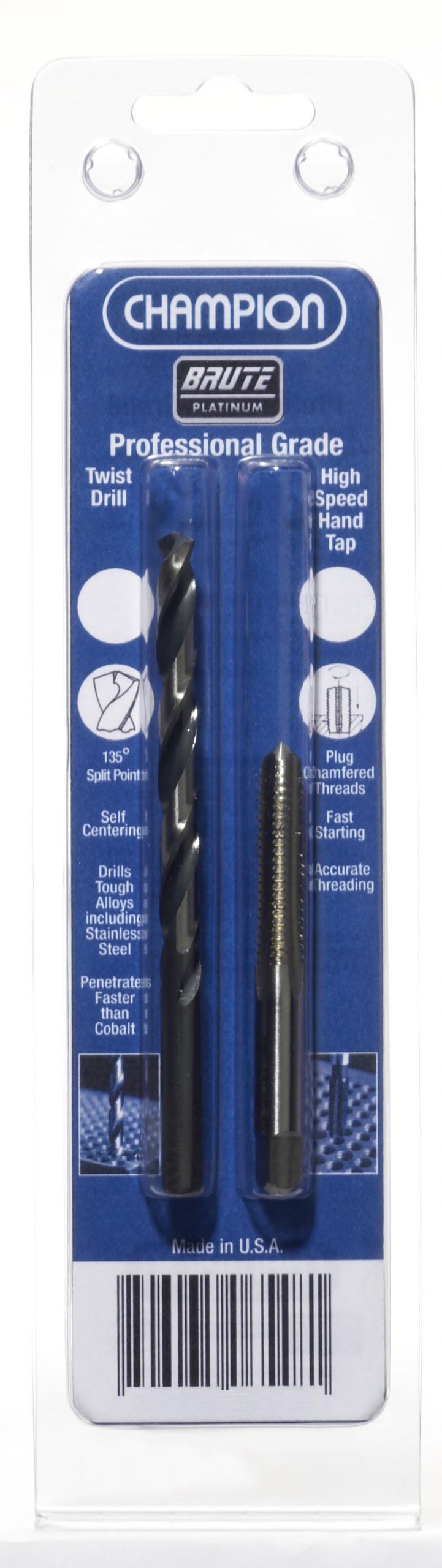 Champion 06543 308-10-24P/XL5-25 Combination HSS 308-10-24 Plug Tap and XL5-25 HSS Drill with 135-Degree Split Point, Brute Platinum
