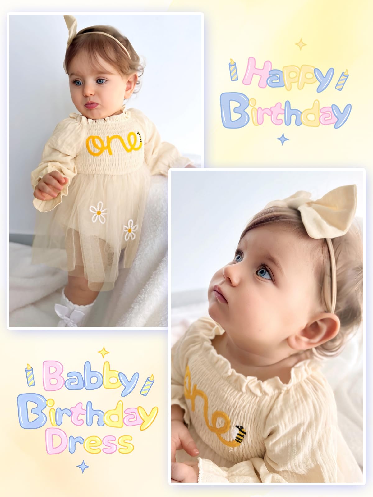 Miipat Bambina 1 ° Compleanno Abito Tulle Manica Lunga Neonata Romper Torta Smash Vestito Bimba Primo Compleanno Fotografia Vestiti Abbigliamento con Fascia Testa e Calzini