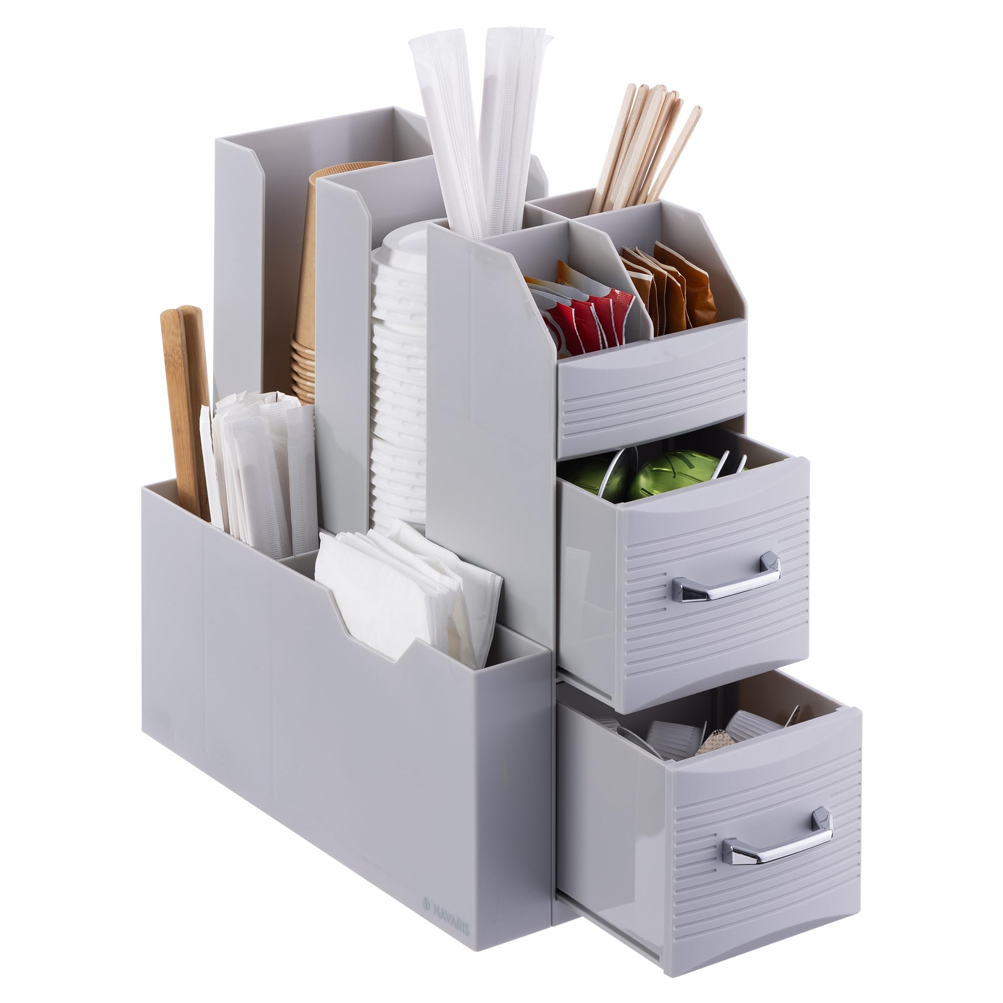 Navaris Coffee Station Organizer in Grey - Tea and Coffee Organizers with Storage Compartments - Beverage Accessories Ideal for Coffee Bar, Cart, Countertop, Kitchen, and Office