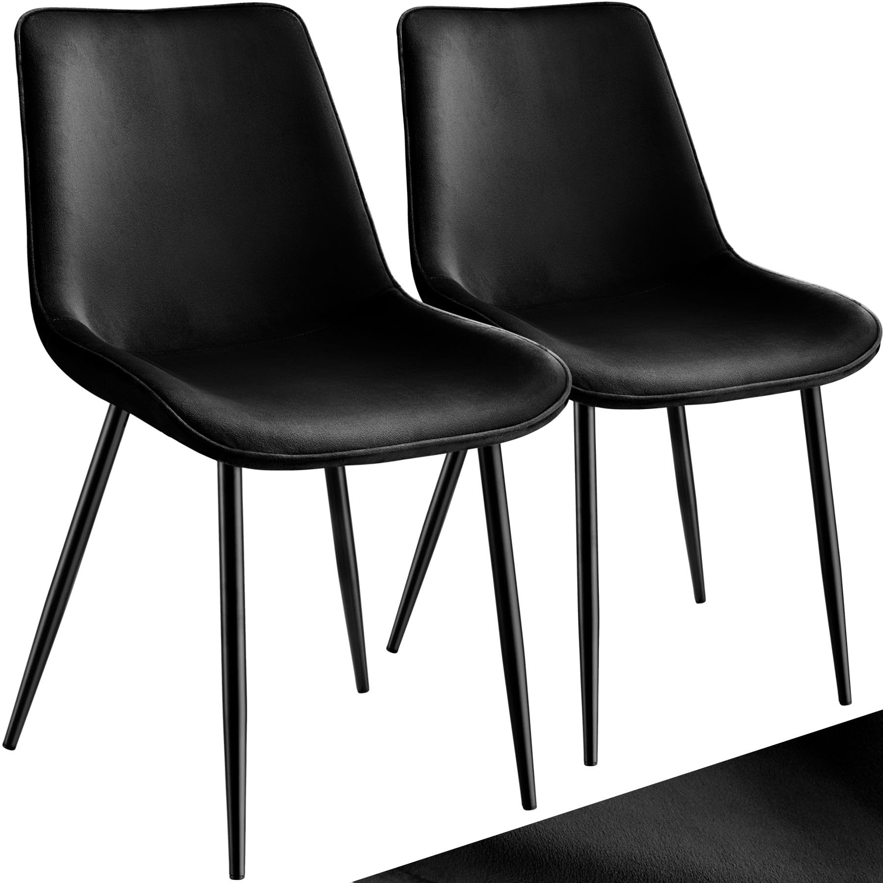 tectake® Juego de 2 Sillas de Comedor, Sillas Salón Aterciopeladas, Silla Tocador Ergonómica, Sillas Comedor con Patas de Acero y Topes, Silla Terciopelo con Gran Respaldo y Acolchada - Negro
