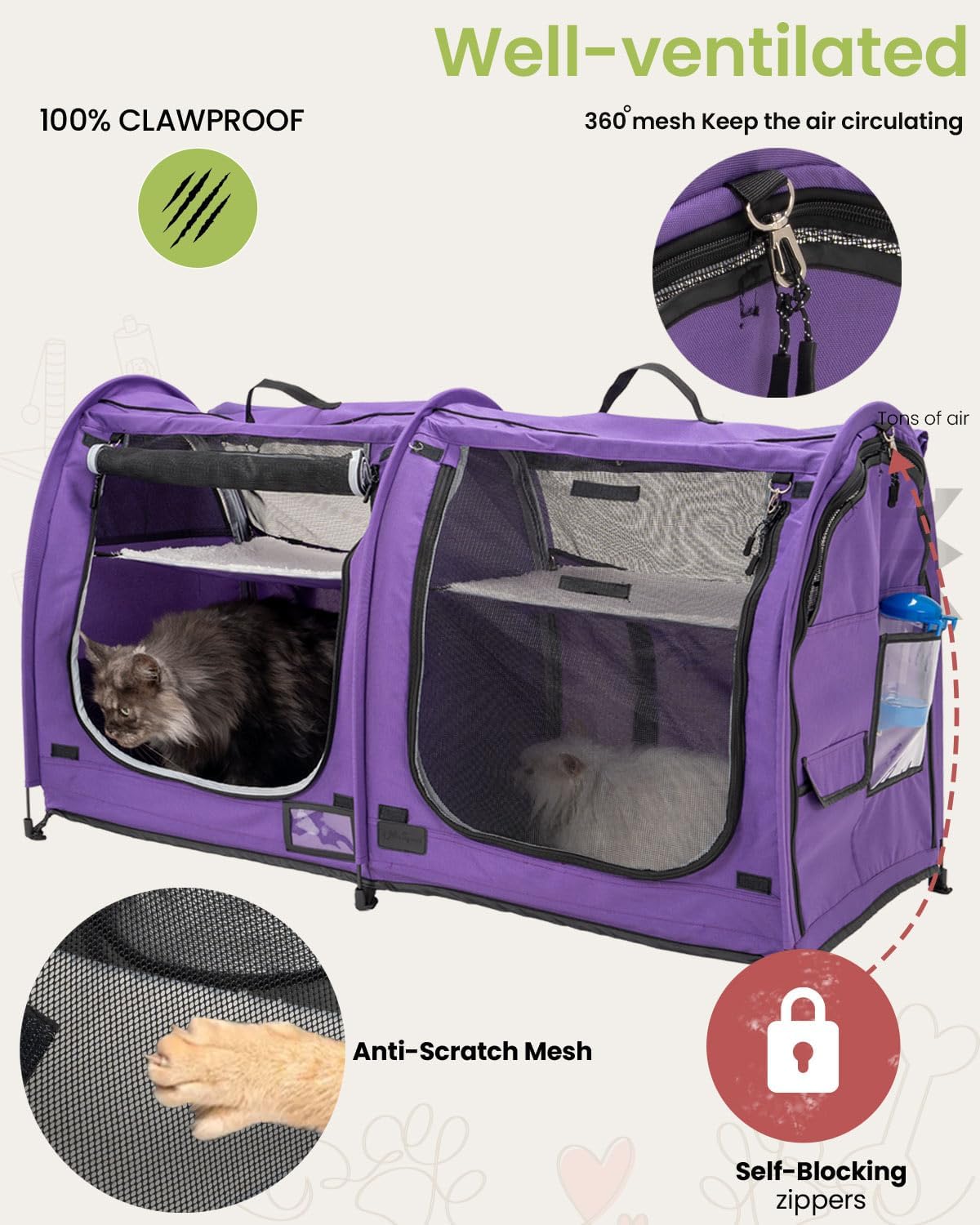 Mispace Portable Twin Compartment Show House Cat Cage/Condo - Easy to Fold & Carry Kennel - Comfy Puppy Home & Dog Travel Crate with Portable Carry Bag/Two Hammocks/Mats and Collapsible Litter Box