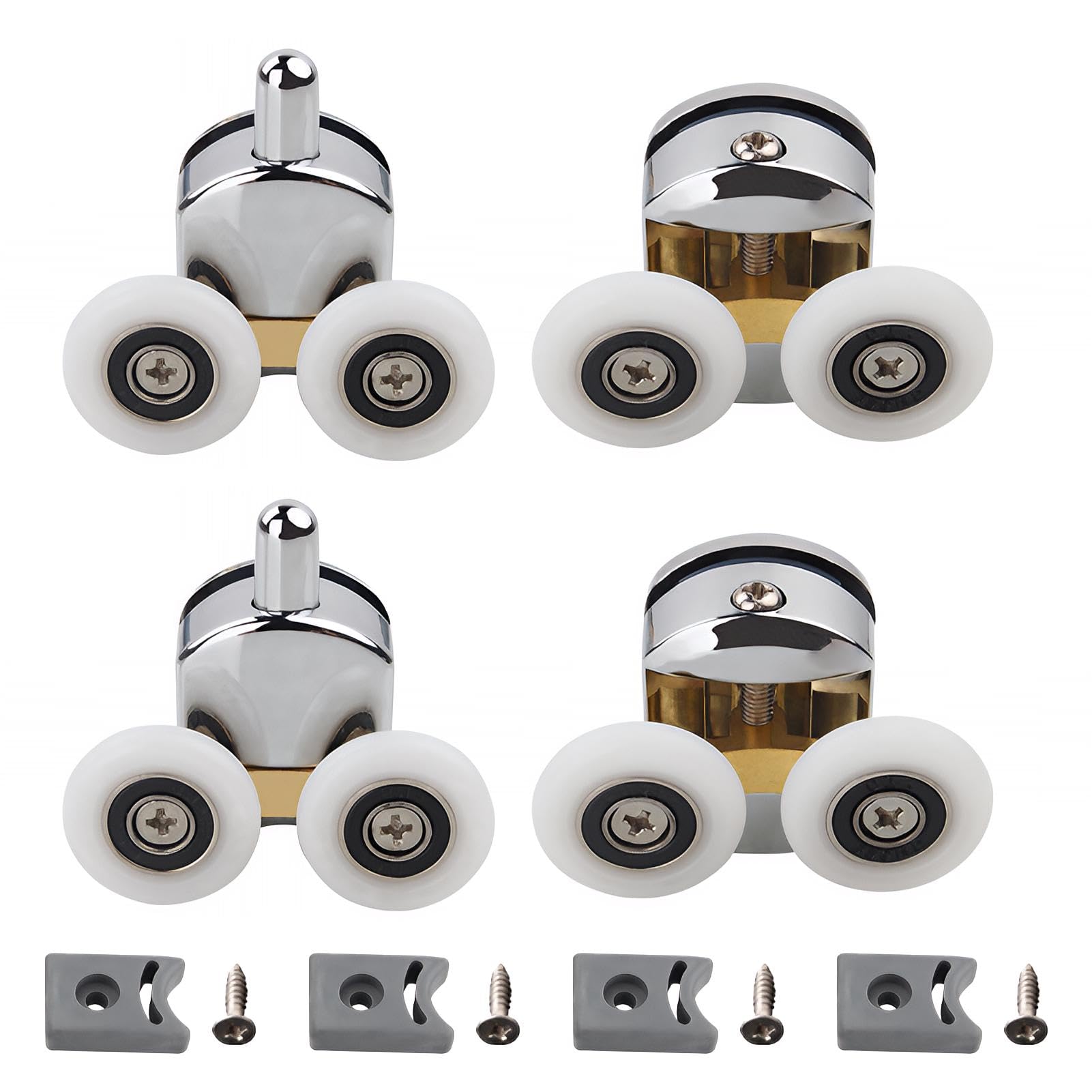 4 Pcs Shower Door Rollers, 23mm Shower Door Wheels Replacement, Curved Showers-Doors Rollers for Curved Sliding Glass Doors Bathroom, Fits 4-6mm Glass With Anti-Collision Block