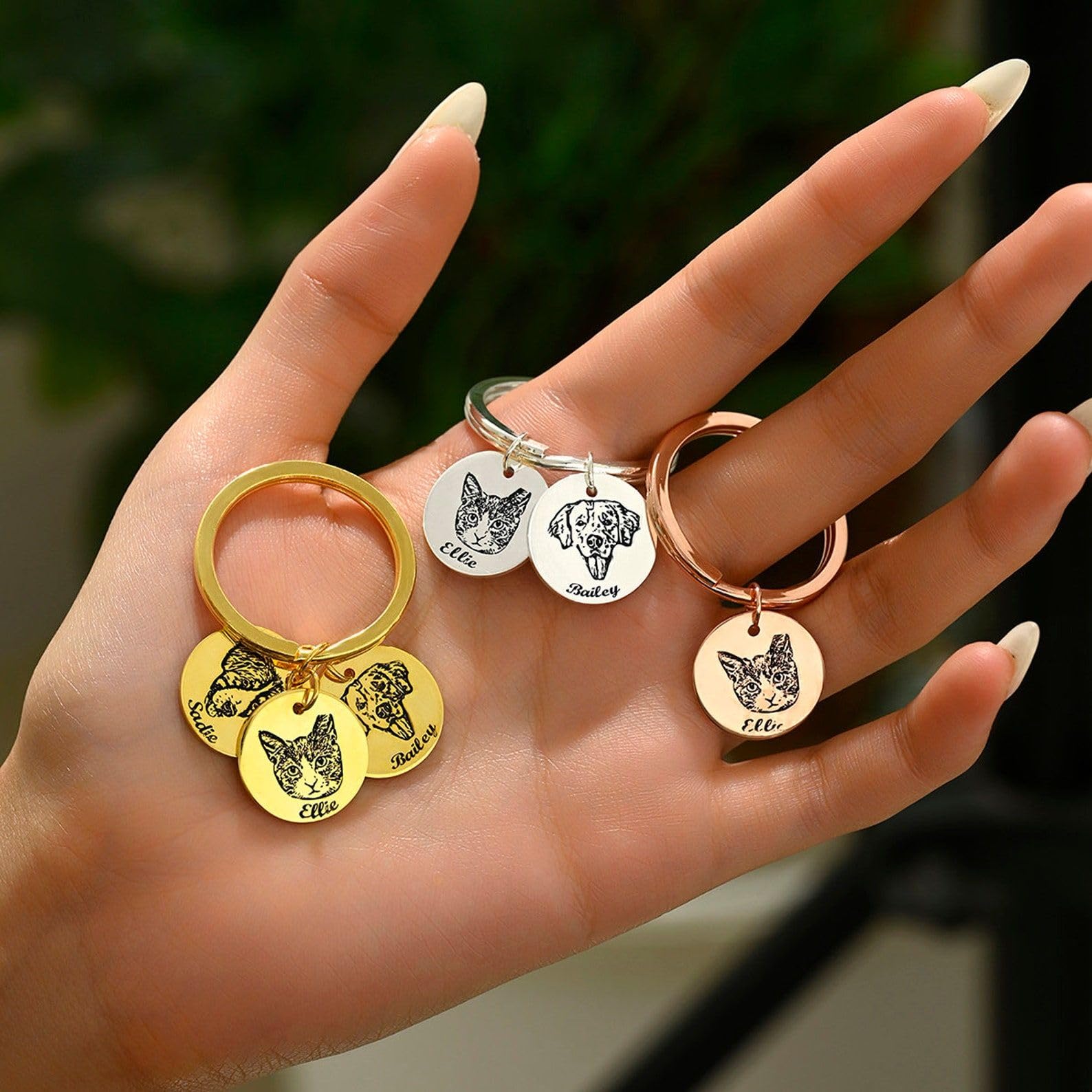Personalizzato animale domestico ritratto Portachiavi argento sterling 925 animale domestico gioielli commemorativi personalizzato disco foto inciso Portachiavi gatto