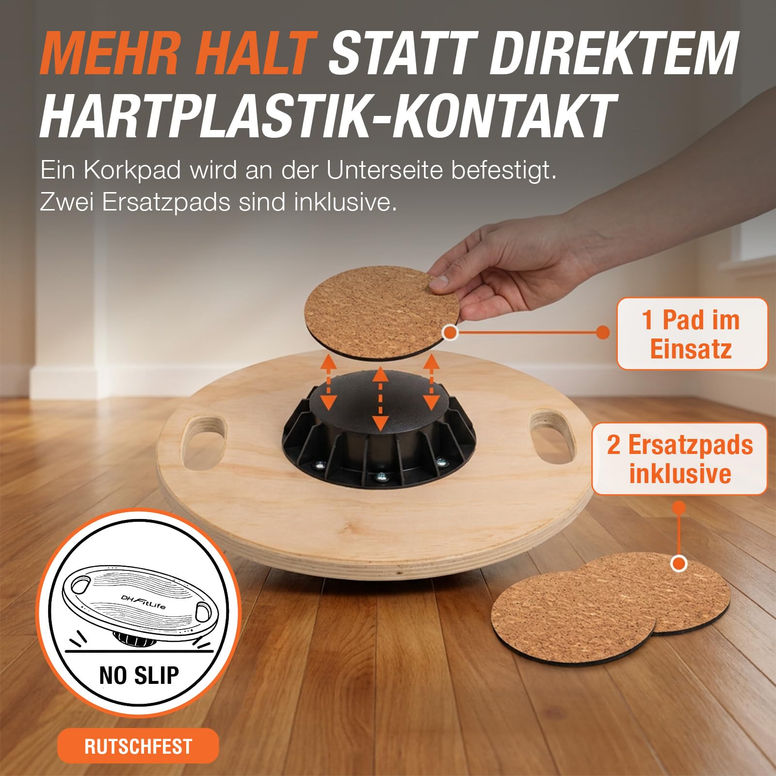 DH FitLife Balance Board con 2 maniglie, in sughero, per adulti