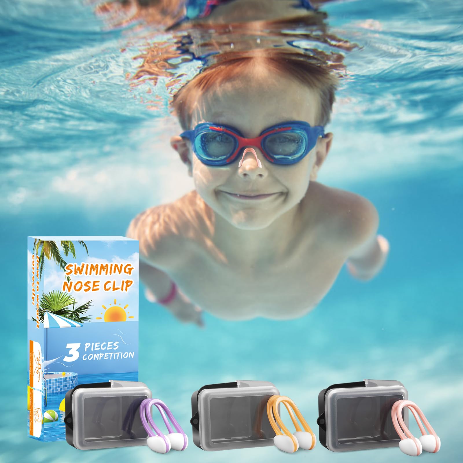 LFHMELE Swimming Nose Clip - 3 Packs Silicone Waterproof Swim Nose Plugs for Kids Age 7+ (Pink, Orange & Purple)