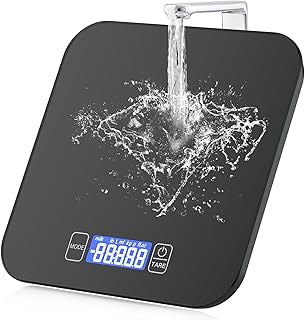 Digital Kitchen Food Scales,15kg/33lb Waterproof Tempered Glass Electric Cooking Scales Electronic Weighing Scales with LED Display,Tare and PCS Features,for Kitchen,Ingredients,Jewellery,Coffee