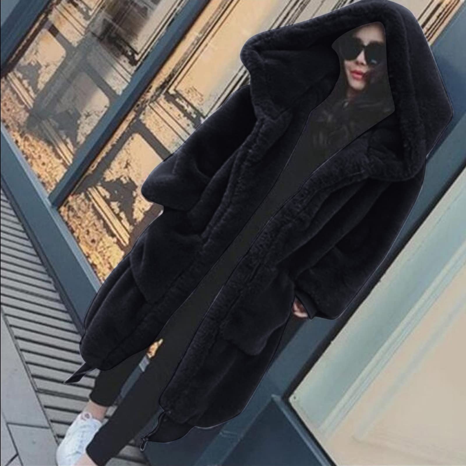 Plüschjacke Damen Lang - Teddy Kapuzenmantel Winter Warm Kapuzenjacke