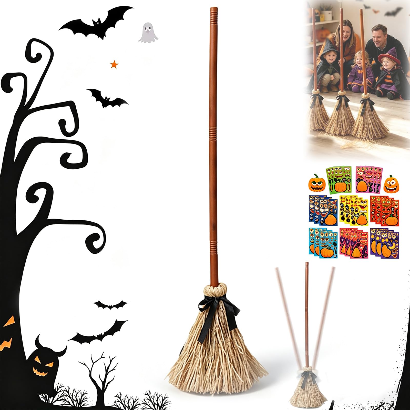 Gienslru 1Pc Moving Witches Broom Halloween Decoration With Motion Sensor (1Pc)
