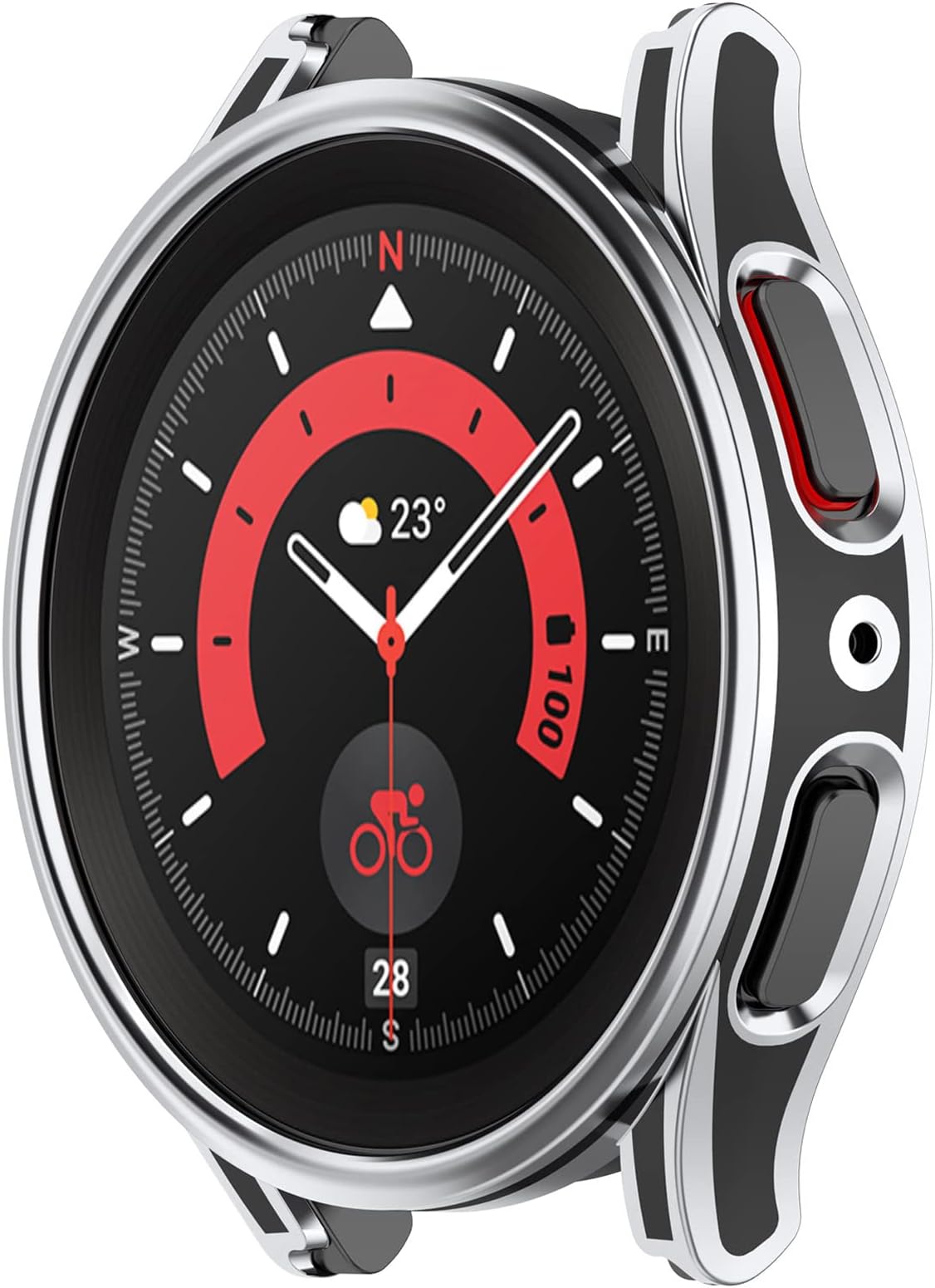 Compatible with Samsung Galaxy Watch 5 Pro 45MM PC Protective Watch Case Cover with Tempered Glass Screen Protector(Black + Silver)