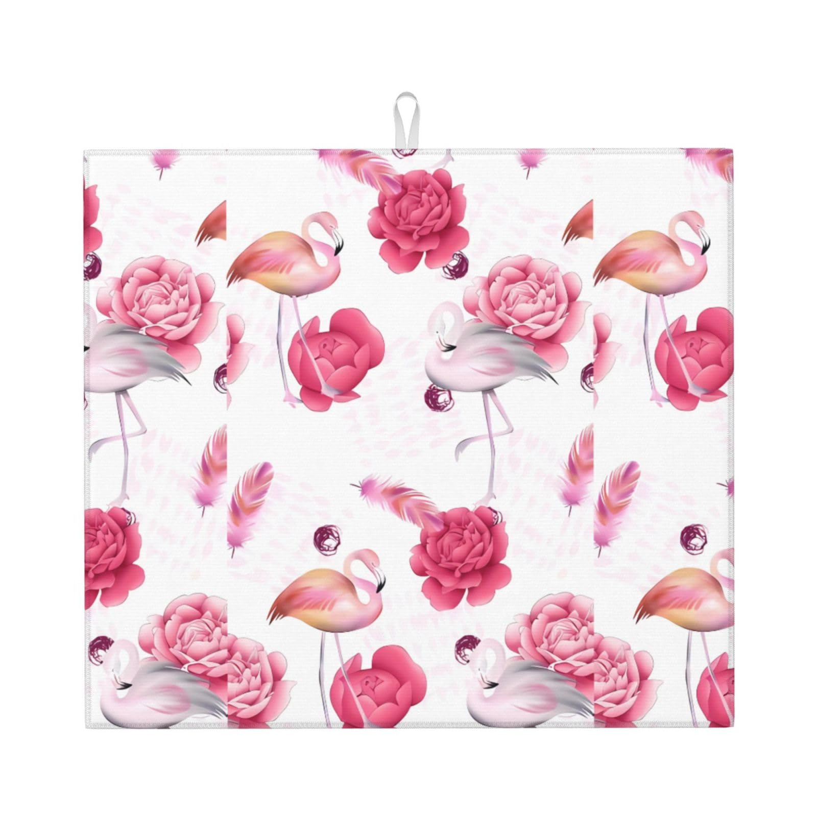 WHJSHOP Pink Flamingos Prints Kitchen Drying Mat - Absorbent Dish Drying Throw with Vibrant Prints, Quick-Dry Countertop Layer for Dishes & Glassware - Non-Slip