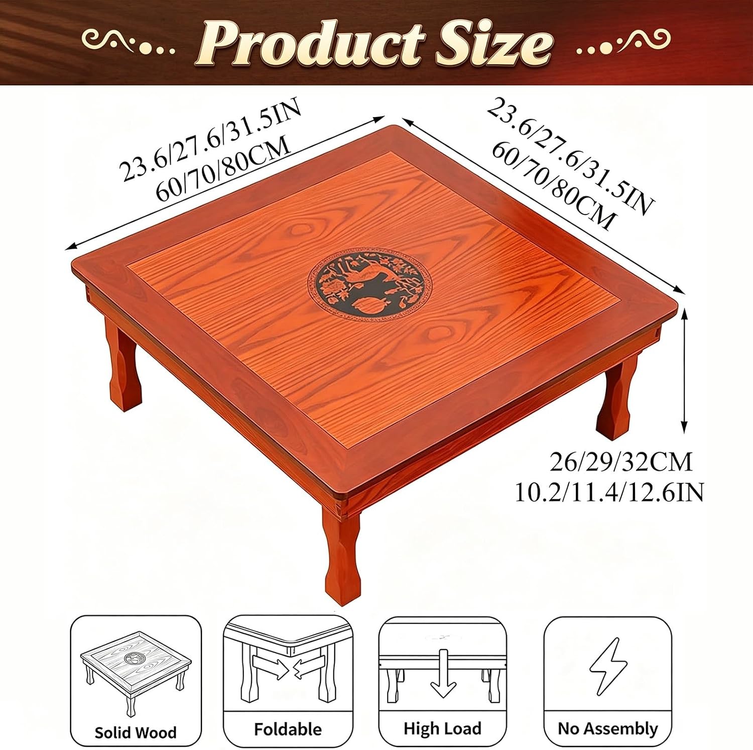 Folding Coffee Table Japanese Floor Wood Low Square Dining Table
