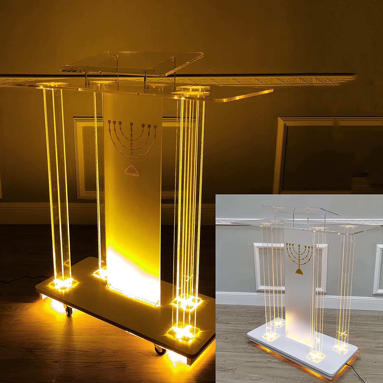 Podio Acrilico BIXUYOU Con Luci LED Colorate - 60x40x110cm, Telecomando, Per Conferenze E Eventi - Foto 8