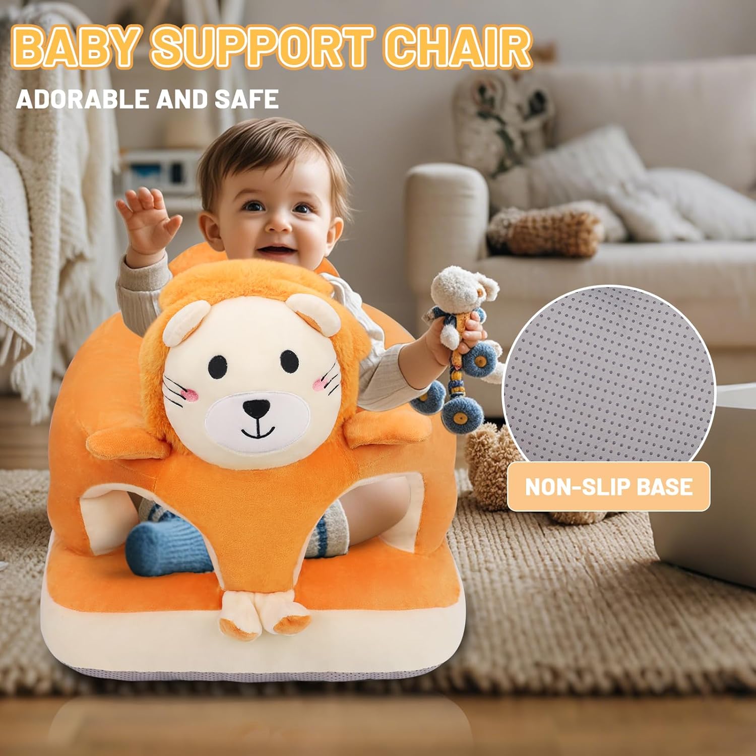 KAKIBLIN Baby Sit Up Chair Support Sofa,Sit Me Up Floor Seat for Baby,Soft Plush Cartoon Animals Learning to Sitting Chair Seats for 3-24 Month Girls and Boys,PP Cotton Full Filling