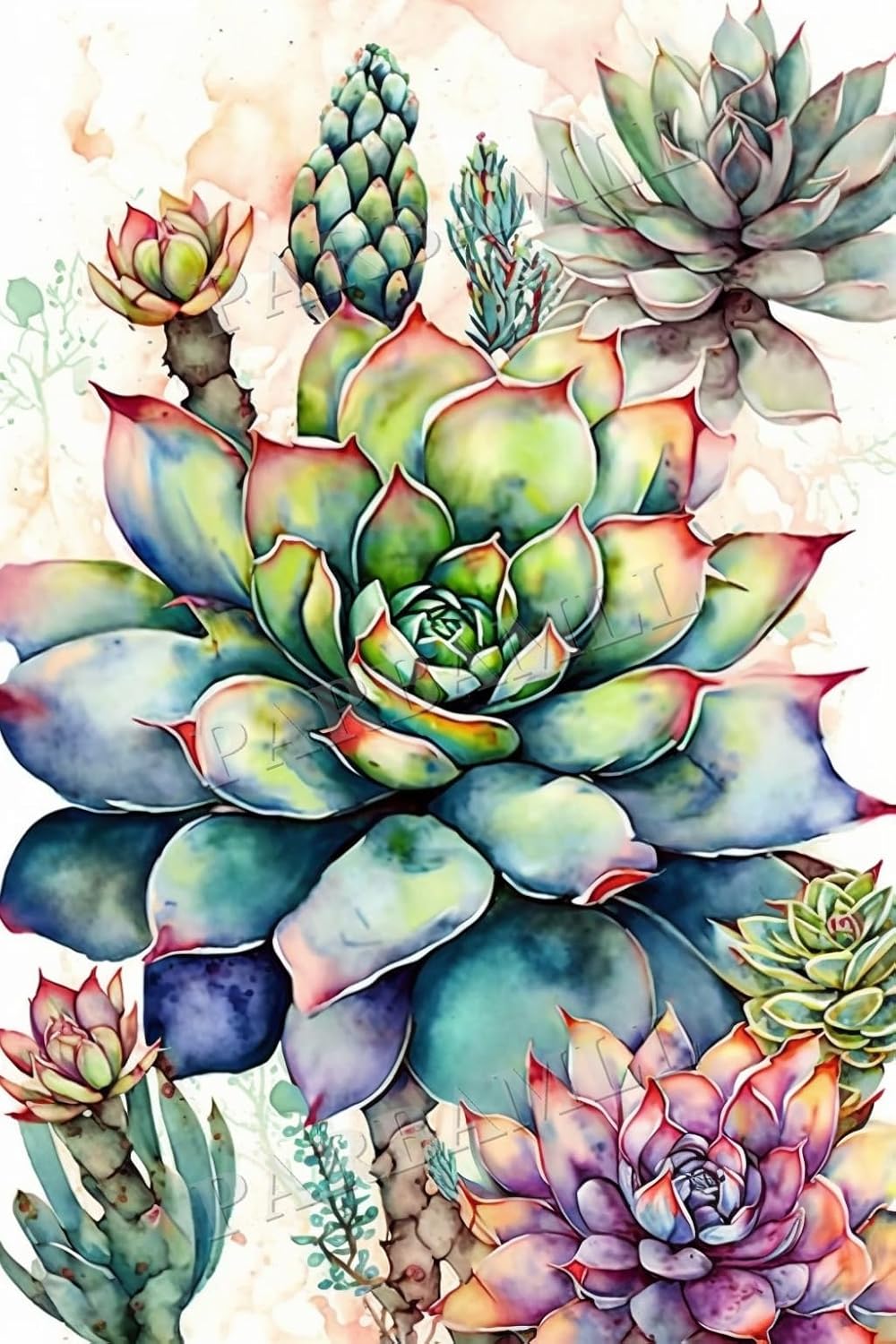 Colorful Succulent Plants Diamond Painting, Fun DIY Interaction Craft Digital Painting for Adults and Children, Suitable for Hoom Decor or Bedroom Decor Or Gift for Friends (20X24Inch)