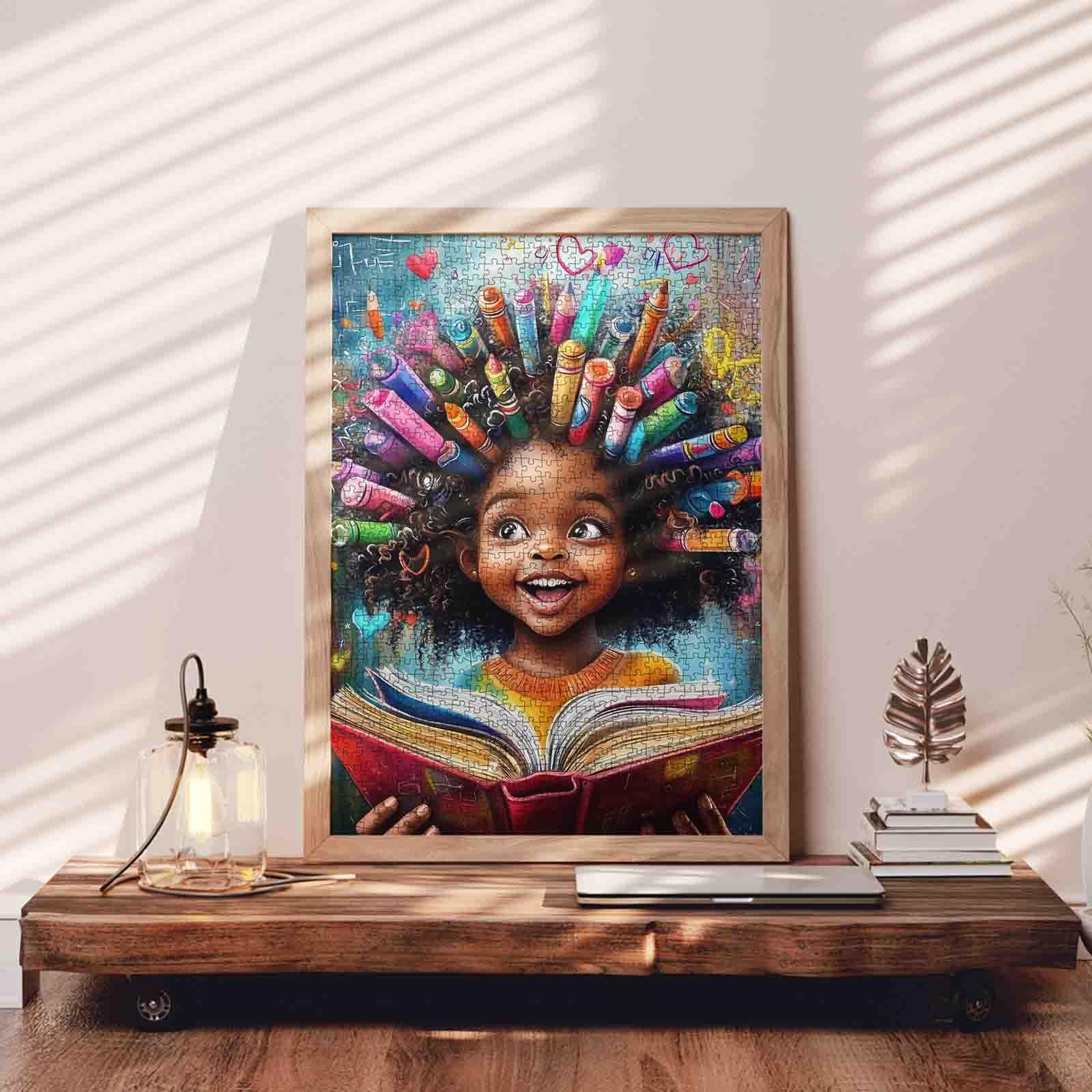 Native Africa Girl Puzzle 1000 Pièces pour Adultes - Jolie Peinture Noire - Décoration Murale - Animal Chat - Bricolage - Cadeau Artistique