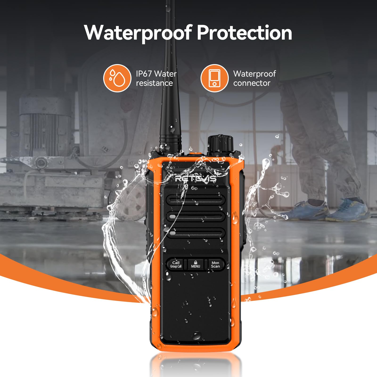 Retevis C65B Long Range Walkie Talkies, IP67 Waterproof, Heavy Duty 2 Way Radio with Six-Way Charging, 1800mAh, Type-C, VOX - Image 2