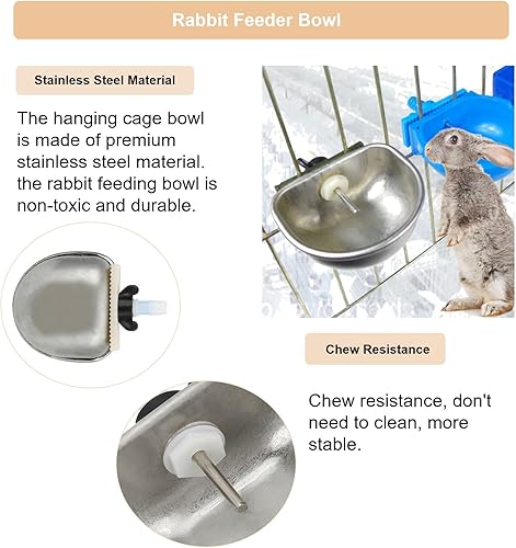Miniatura 4 de 10 cuencos para alimentador de conejo, alimentador de agua para conejos, de acero inoxidable, pezón para agua potable, jaula colgante, herramienta