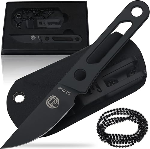 Cuchillo de cuello Cuchillo utilitario de hoja fija D2 W Funda Clip para cinturón Cuchillo Bushcraft para exteriores Kit de cuchillos tácticos de