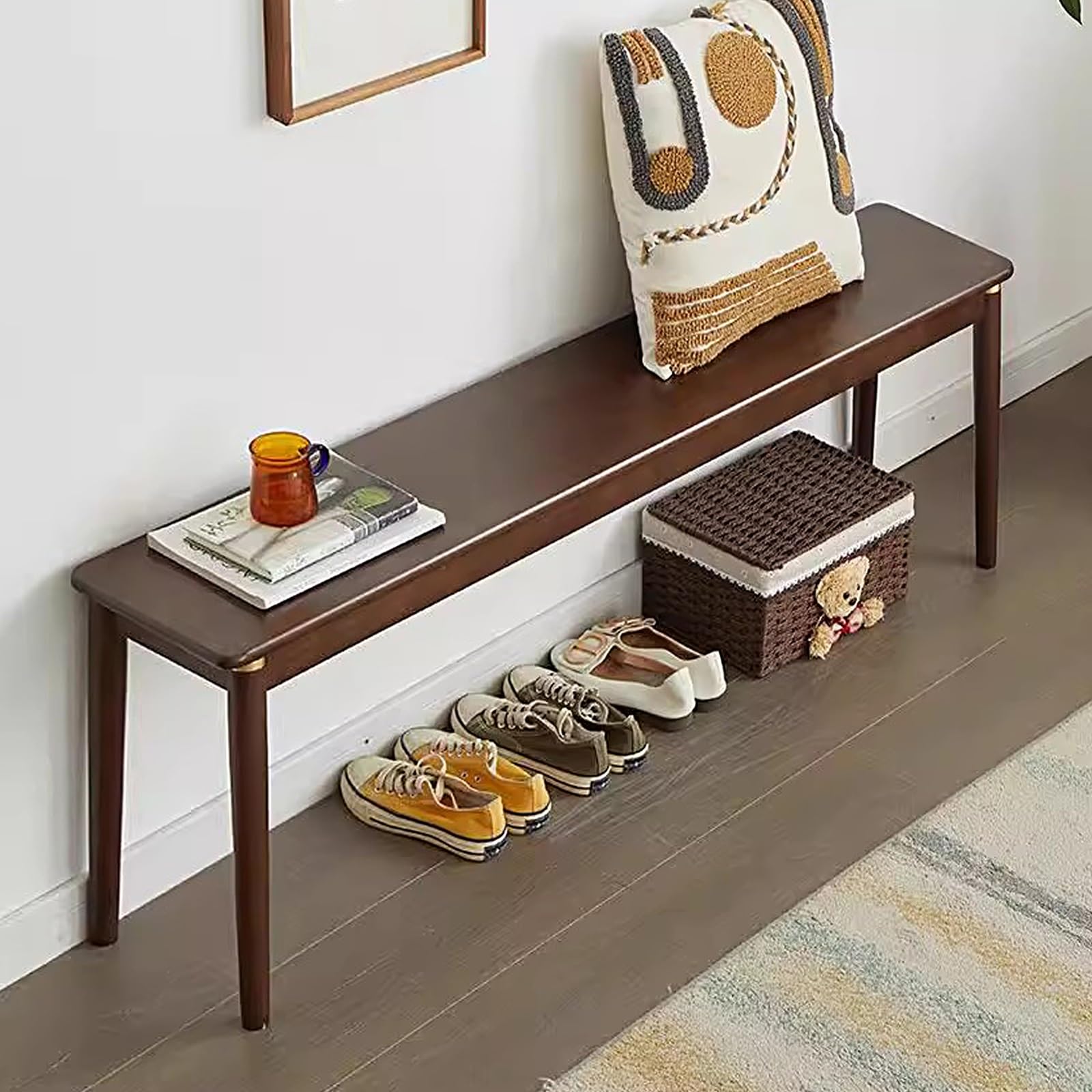 Banco de entrada de madera de 140 cm con zapatero integrado para cocina y salón