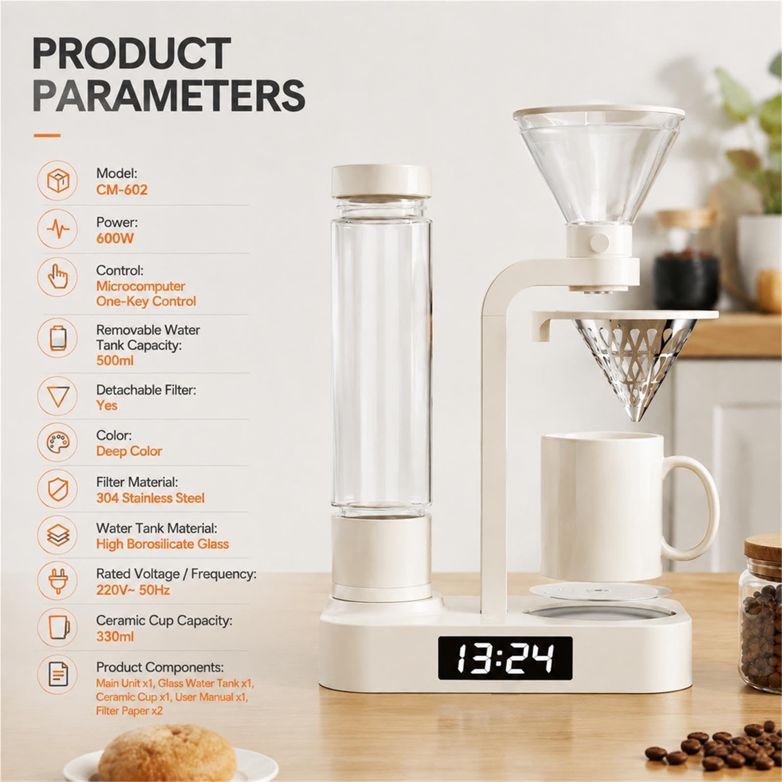 Macchina da caffè automatica 2 in 1 per caffè freddo e caldo con sveglia