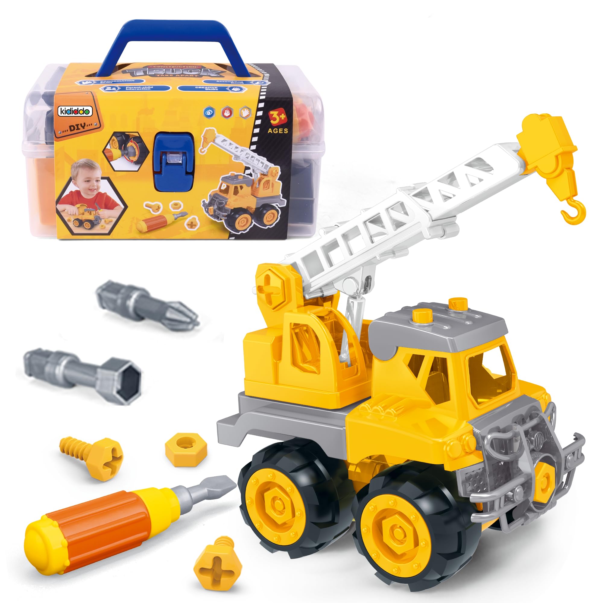 Kididdo Crane Construction Toy for 3-5 Years Old Boys Build a Truck Take Apart Toy Educational STEM Toy for Kids who Loves Building Toys and Construction Vehicles Birthday Gift Toys for 3 4 5 Yr Boy