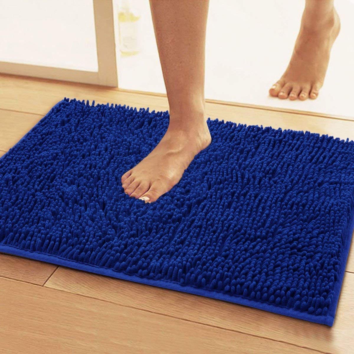 Lukzer 1PC Chenille Bath Mat Floor Carpet for Home Bathroom, Bedroom, Balcony, Office, Living Room/Soft Non Slip Mat (Blue/80 x 50cm)-image-1
