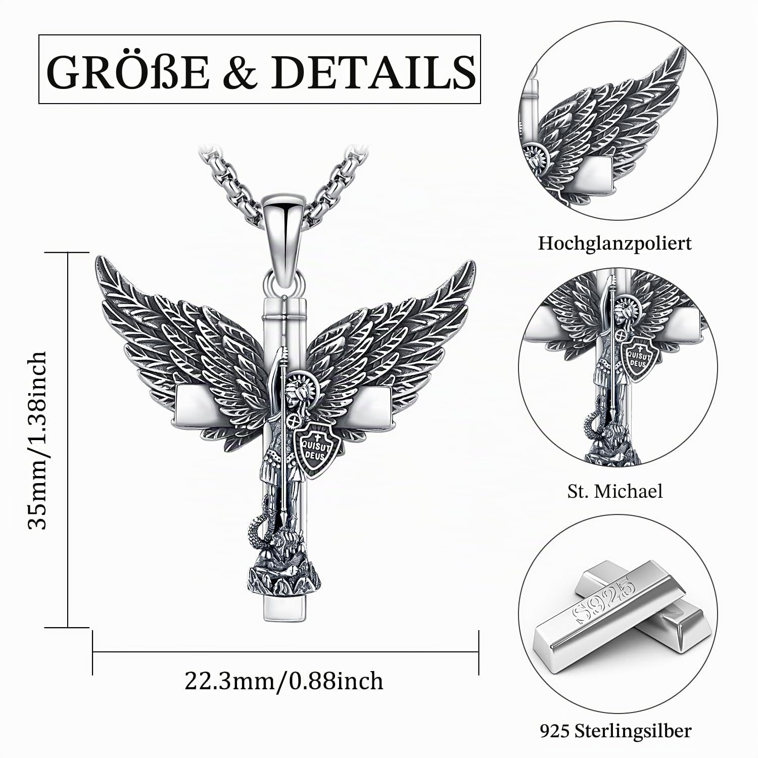 St. Michael Halskette 925 Sterling Silber Erzengel Michael Kreuz Anhänger Herren Anhänger Kette Amulett Schmuck Geschenke für Damen Herren