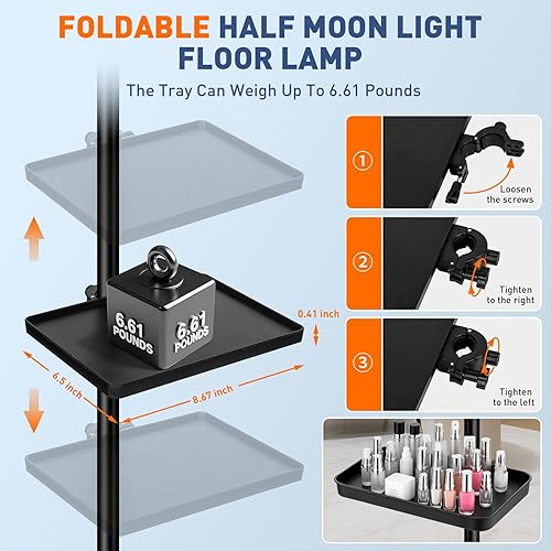 Miniatura 5 de KIRKAS Lámpara de media luna con bandeja de herramientas, lámpara LED de belleza plegable de 21 pulgadas para extensiones de pestañas esteticistas,