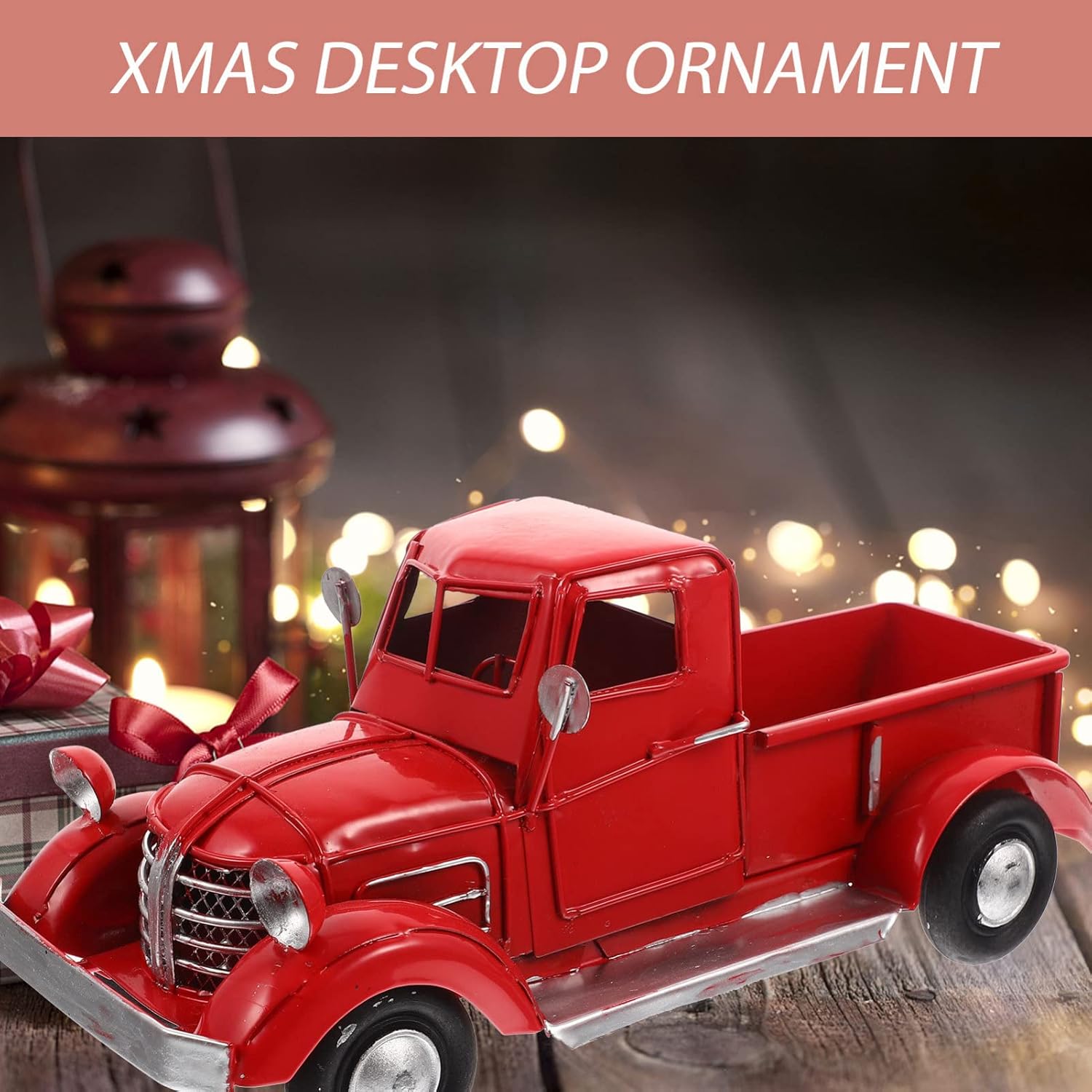 Retro Red Truck Metal Truck Ornament Xmas Adornment Christmas Truck Xmas Red Truck Model Christmas Truck with Tree Models Metal Car Craft Car Model Wrought Iron