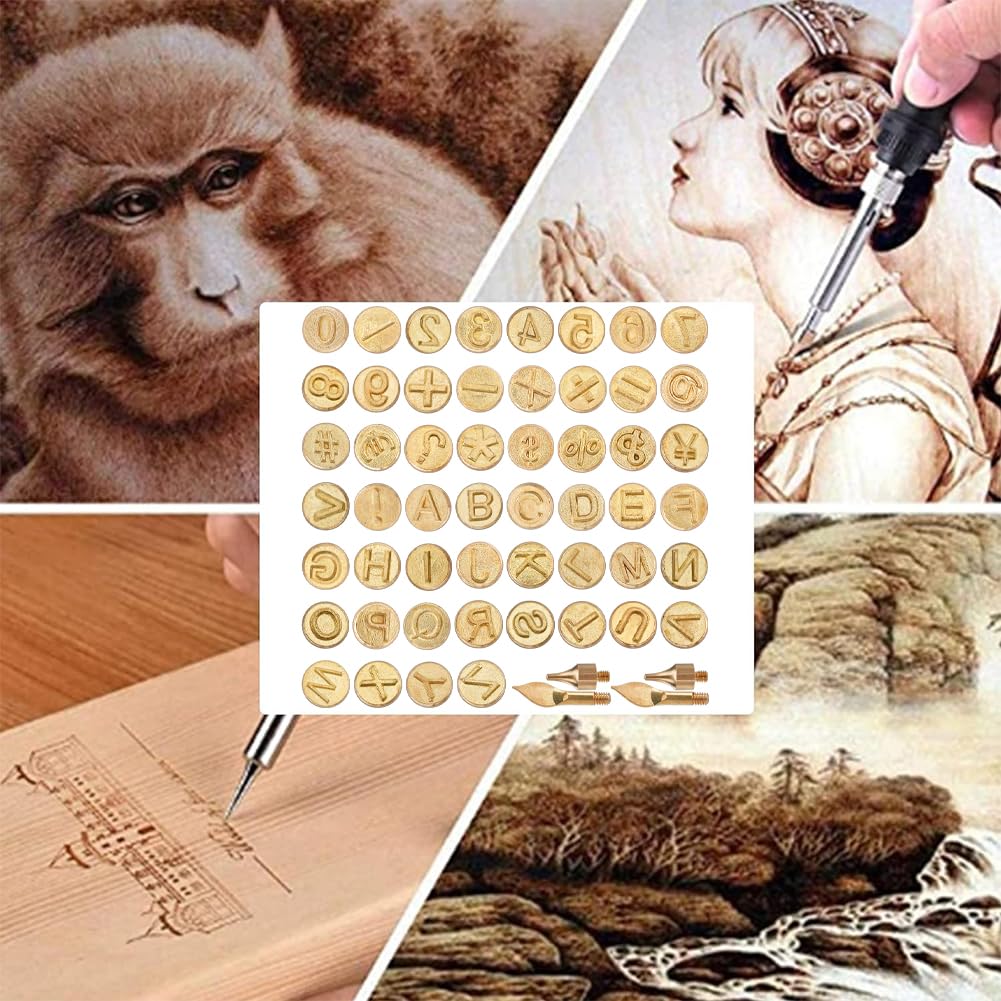 GORGECRAFT 52pz Letra de Punta de Quema de Madera Kit de Cobre de Latón Dorado Símbolo de Número del Alfabeto Plantilla de Soldadura Quemador de Cuero Herramienta de Pirografía Conjunto de Plantillas