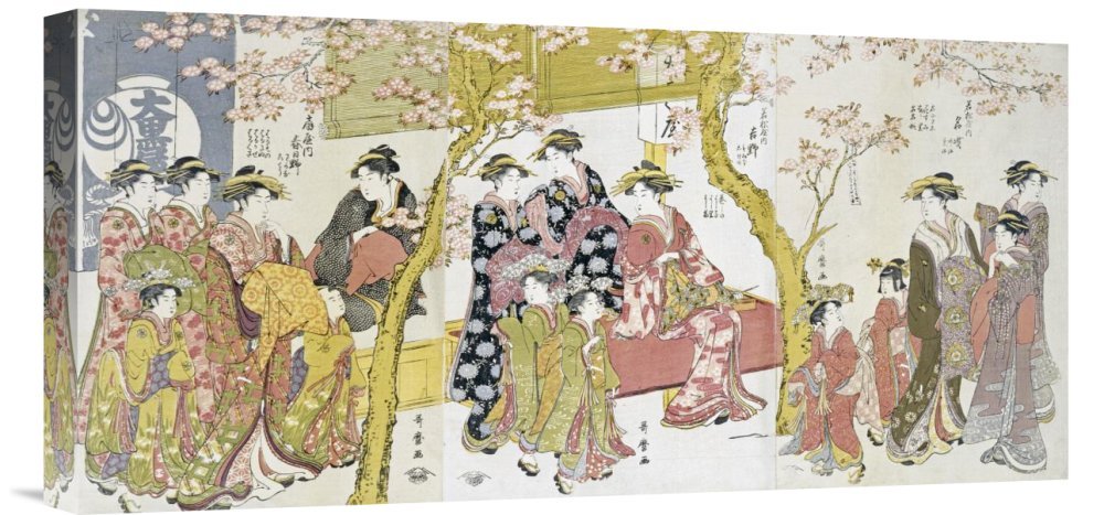 Global Gallery GCS-265707-22-142 "Kitagawa Utamaro Three Groups Of Courtesans With Their Shinzo And Kamuro" Gallery Wrap Giclee on Canvas Print Wall Art