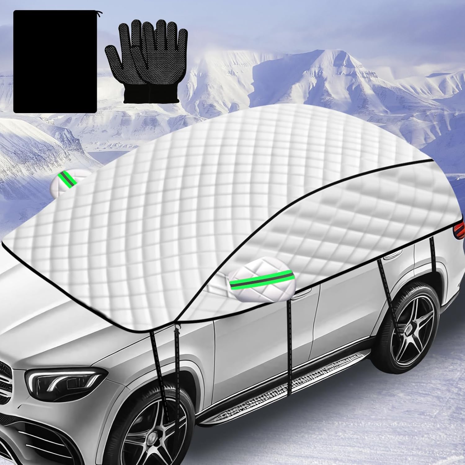 Winter Car Windshield Ice and Snow Cover, Anti-Freezing and Frostproof Rainproof Essential Car Top Half Cover, Shield to Protect Sunroof and Side Windows, 157 in Exterior Accessory Car Snow Cover-4.0