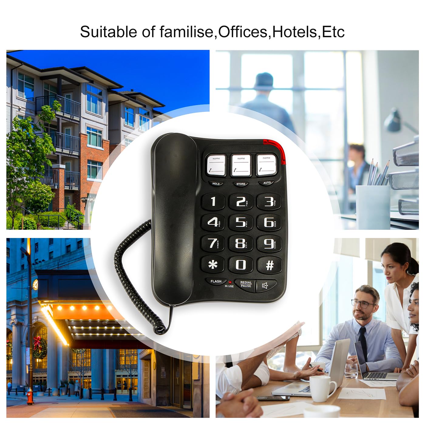 Telefono con cavo con pulsante grande per anziani: selezione rapida foto, controllo volume, vivavoce, cavo extra lungo, allarme flash, telefono da scrivania facile da usare, adatto per