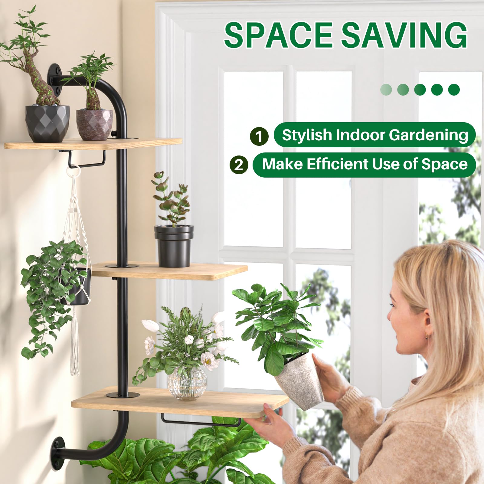 Estantes para plantas de ventana, estante giratorio para ventana, estante para plantas colgantes de interior montado en la pared (3 niveles) 3