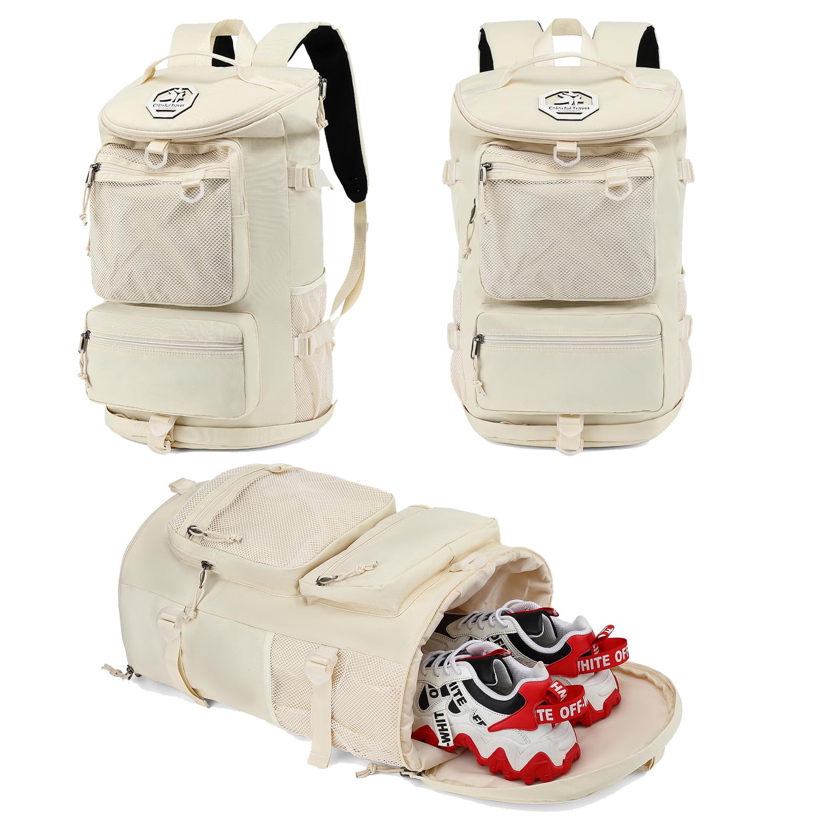 Solid color gym duffel bag backpack, wrestling bag,with shoe compartment, 4 kinds of back method waterproof travel sports walking laptop Lightweight（