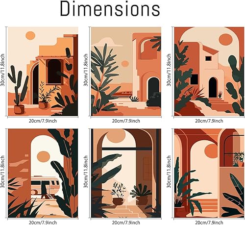 Miniatura 2 de Paquete de 6 kits de pintura por números para adultos principiantes, pintura acrílica bohemia fácil por números, kits de pintura de acuarela por