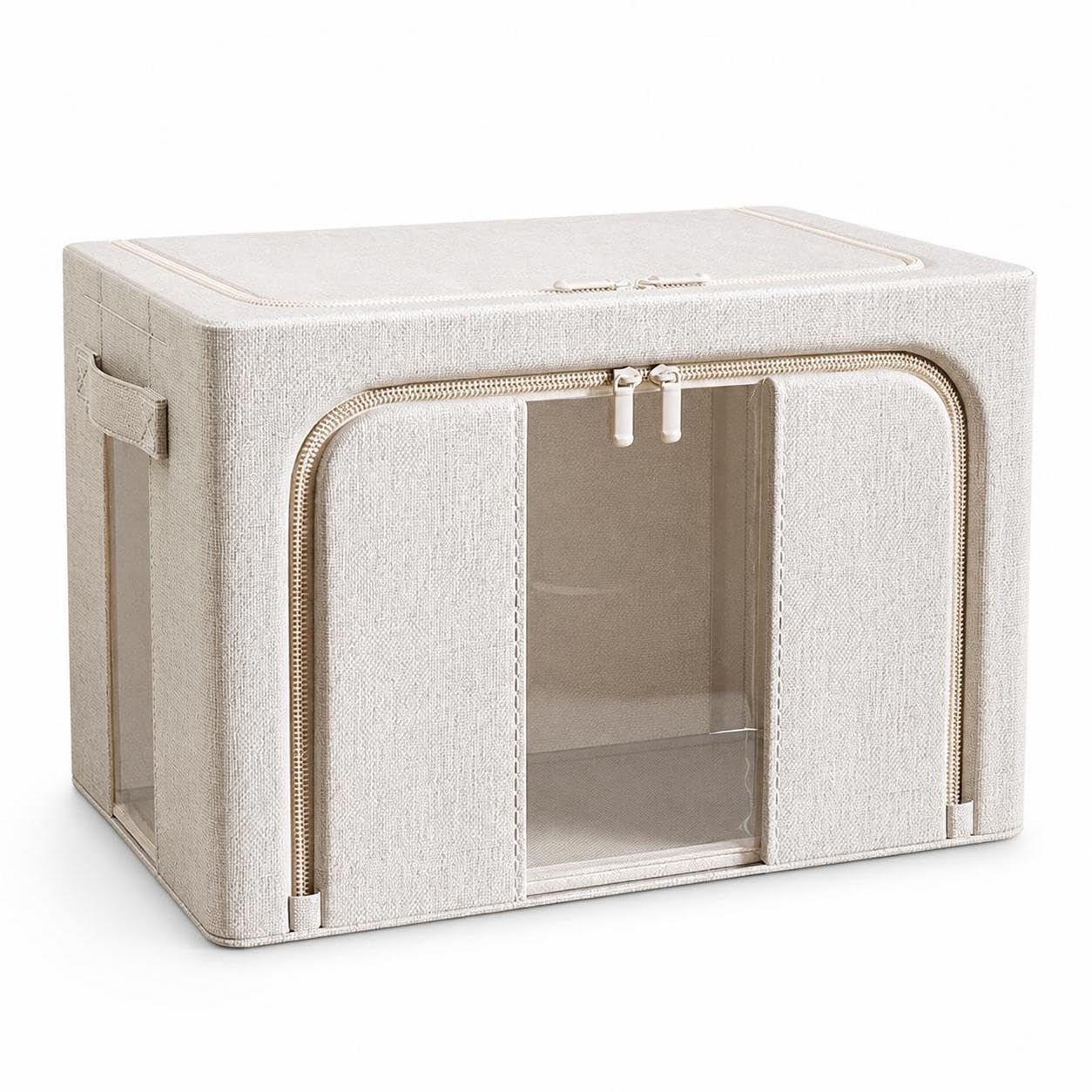 Boîte Rangement en Tissu Pliable, Lin coton 4.0, beige, 60x42x40cm