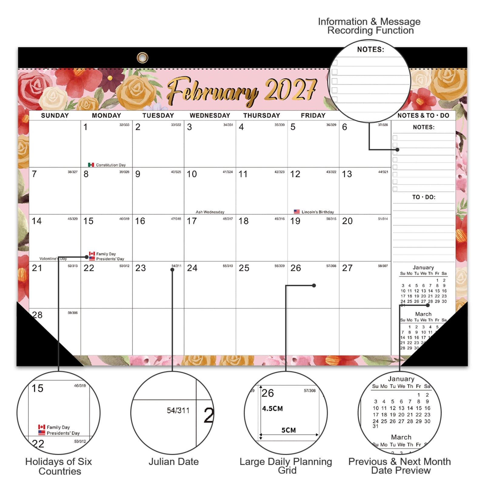Calendrier mural juin 2026 décembre 2027 19 mois détachable autocollants planification bureau