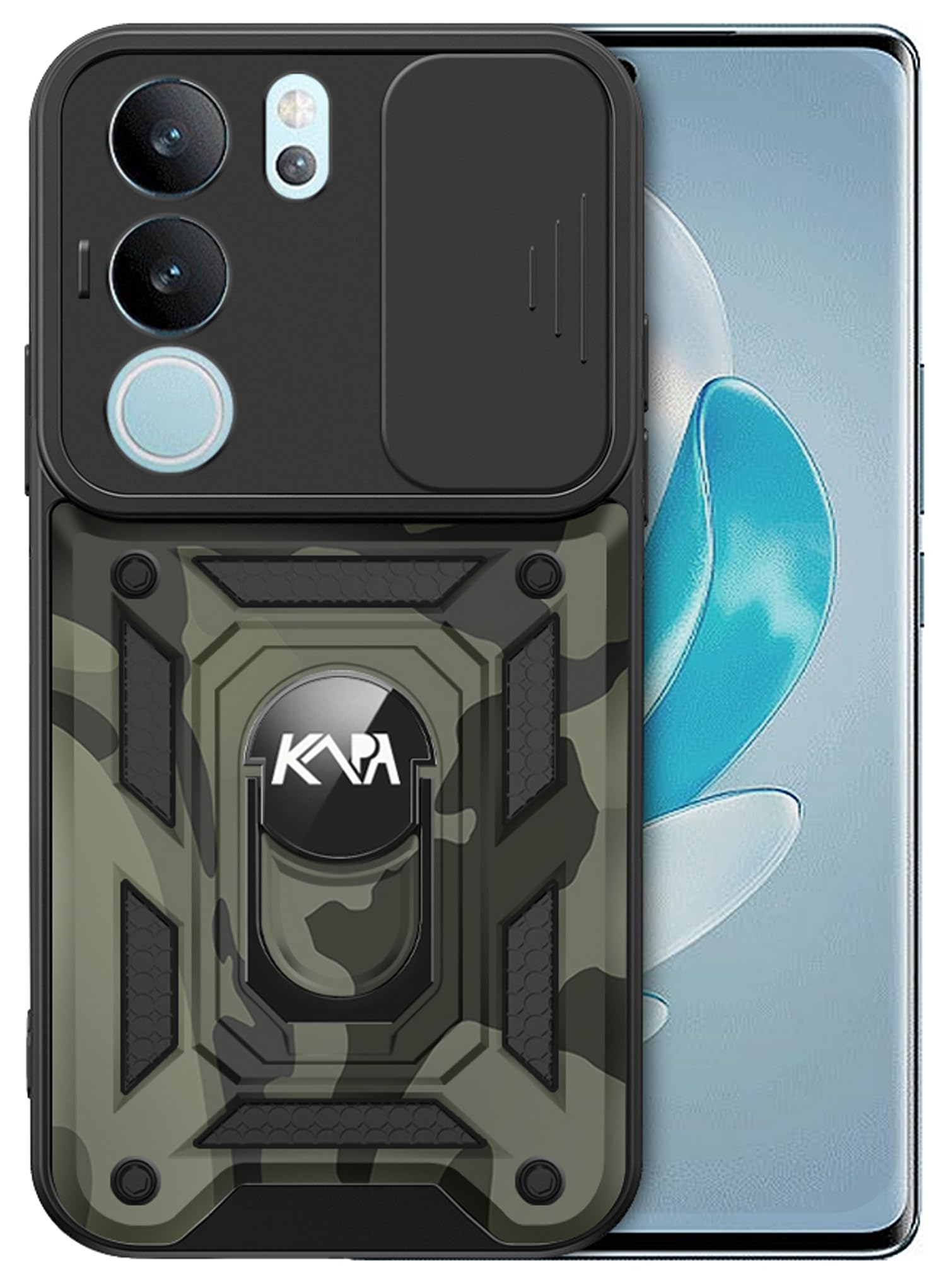 Kapa Tank Back Cover for Vivo V29 (5G) / Vivo V29 Pro (5G) | Inbuilt Ring + Slider Shockproof Lens Protection Bumper Back Case (Black) (B0CNJPRM86) Amazon Price History, Amazon Price Tracker