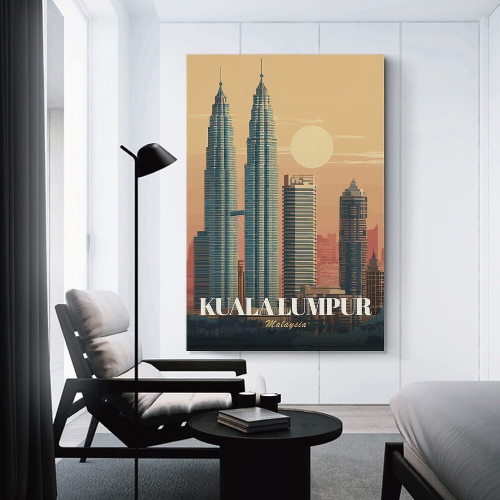 Junmoney Kuala Lumpur Cityscape Illustration Canvas Wall Picture, 20x30inch(50x75cm), for Flats, Guest Rooms Or Compact Rooms, An Easy Choice for New Home Styling